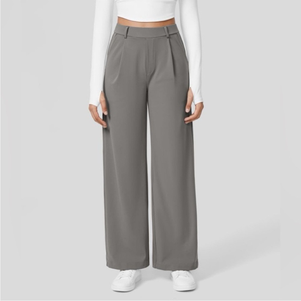 HALARA Wide-Leg High-Waist Trousers in Gray